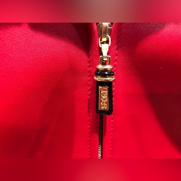 HP🎉 St John Sport by Marie Grey 100% Red Leather Grommet Full Zip Jacket Sz P - Picture 8 of 12